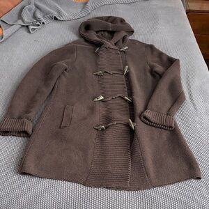 Lands' End Brown Knit Hooded Sweater